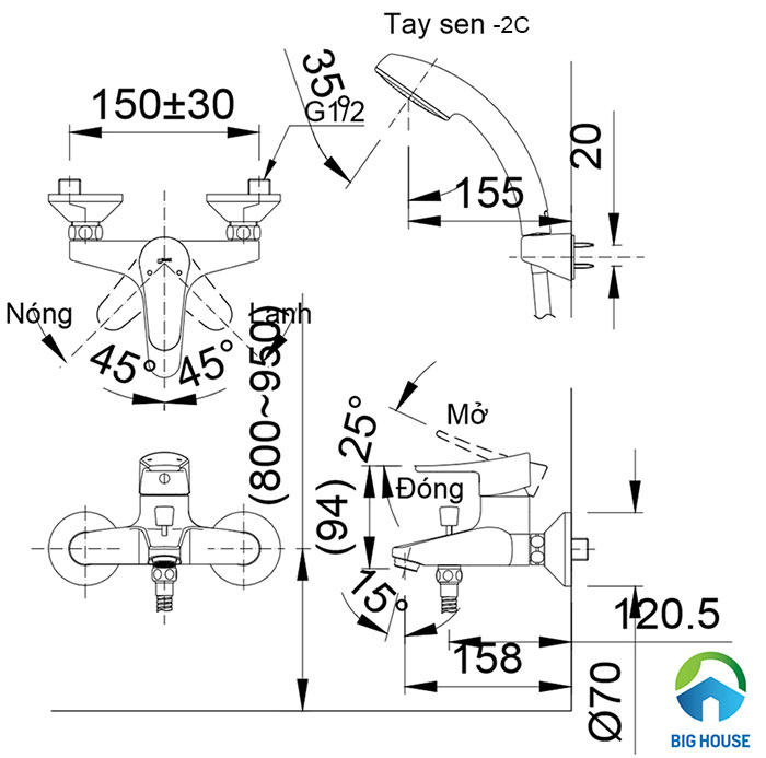 Bản vẽ kỹ thuật của sen tắm Inax BFV-1003S-2C sen tắm Inax BFV-1003S-2C 1