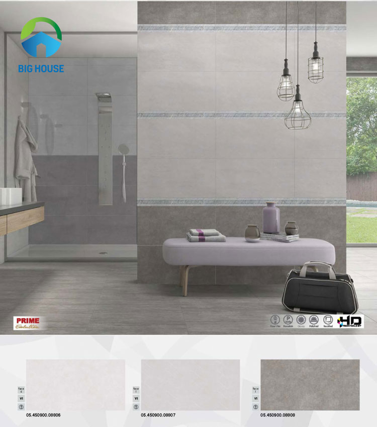 Gạch bóng mờ Prime 08806 - 08807 - 08808 cùng gạch lát nền. Không gian có tông màu này mang đậm phong cách châu âu.
