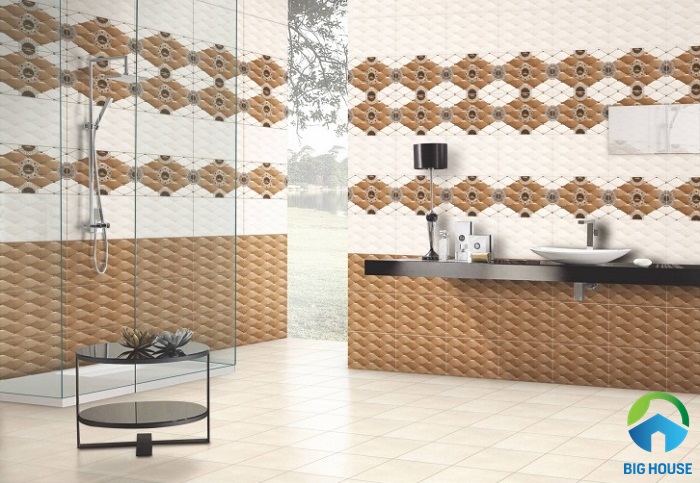 Bộ gạch ceramic ốp nhà tắm tạo điểm nhấn nổi bật cho tổng thể không gian.