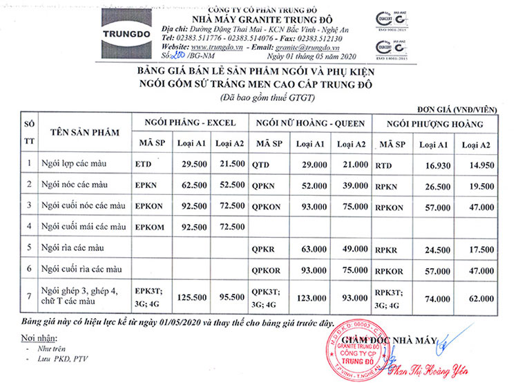 giá gạch ngói trung đô