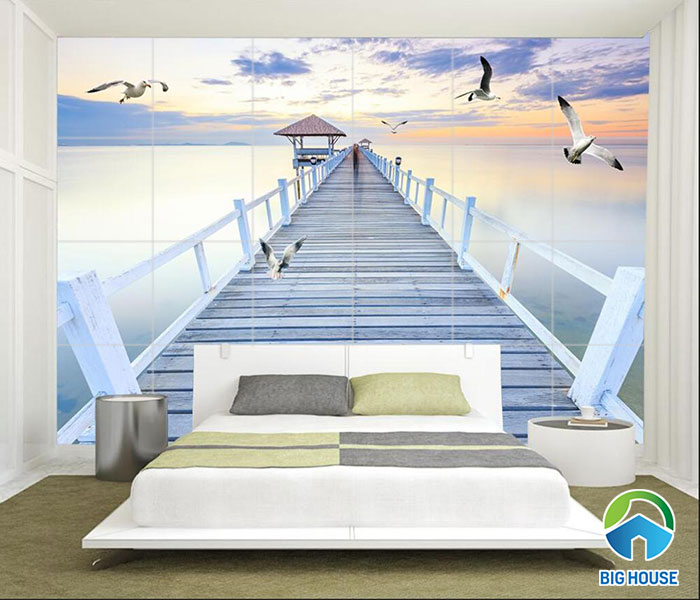 mở rộng không gian phòng ngủ với hình ảnh gạch 3d chim bồ câu