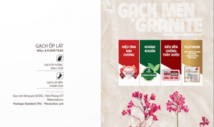 catalogue giới thiệu theo từng loại chất liệu: granite và ceramic