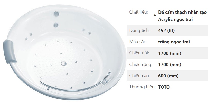 bồn tắm tròn TOTO PPYD1720HPTE NTP003E