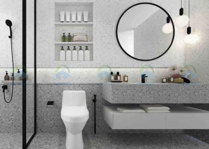 gạch ốp nhà vệ sinh màu ghi terrazzo đá mài