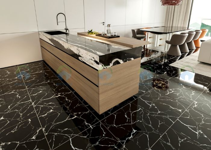 gạch giả đá marble màu đen vân trắng