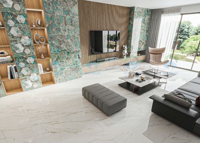 phối cảnh gạch ốp lát vân đá phòng khách