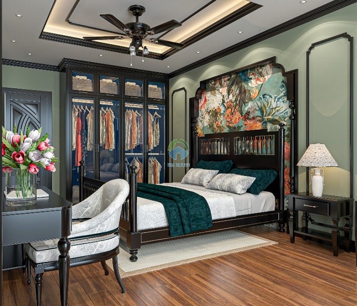Gạch lát nền 15x60 được ứng dụng trong phòng ngủ mang phong cách indochine.