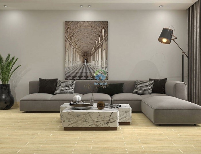 Gạch giả gỗ 15x60 lát nền phòng khách