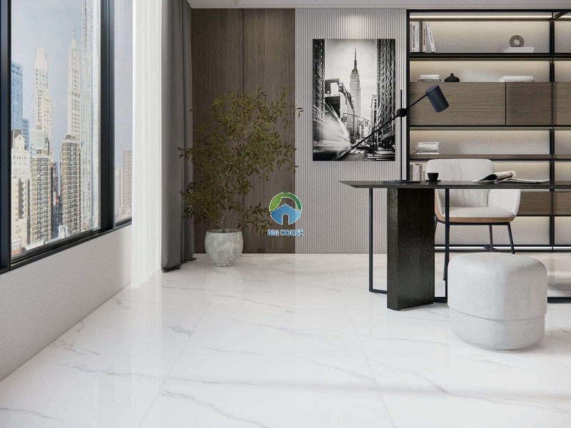 Mẫu gạch lát nền phòng khách trắng vân mây Viglacera NY14-GP6601 