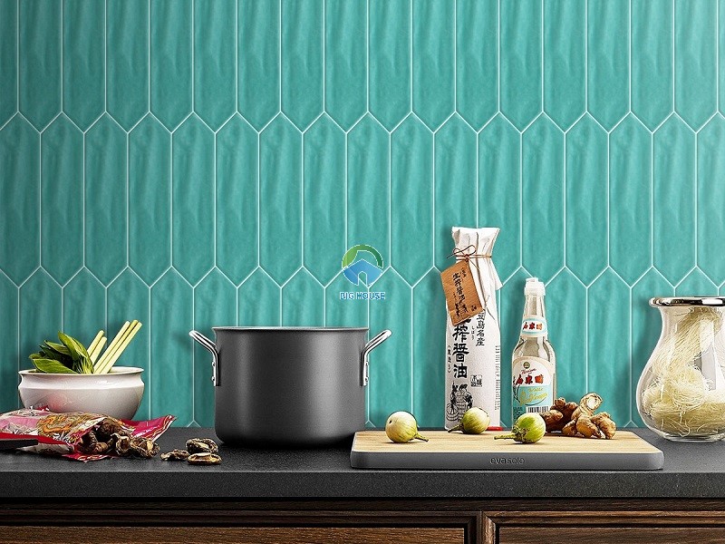 Gạch thẻ 10x30 hình mũi tên màu xanh ngọc