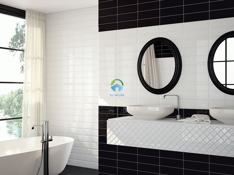 Gạch thẻ 10x30 ốp tường màu trắng và đen 