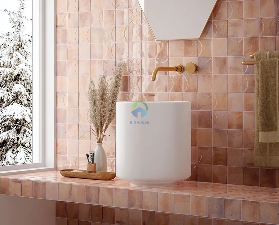 gạch thẻ vuông 10x10 màu hồng san hô
