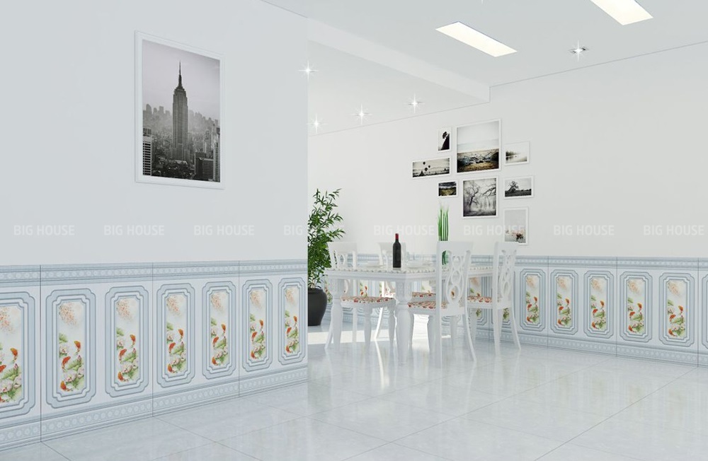 Mẫu gạch ốp màu xanh nhạt họa tiết cá chép vừa đẹp vừa tốt cho phong thủy