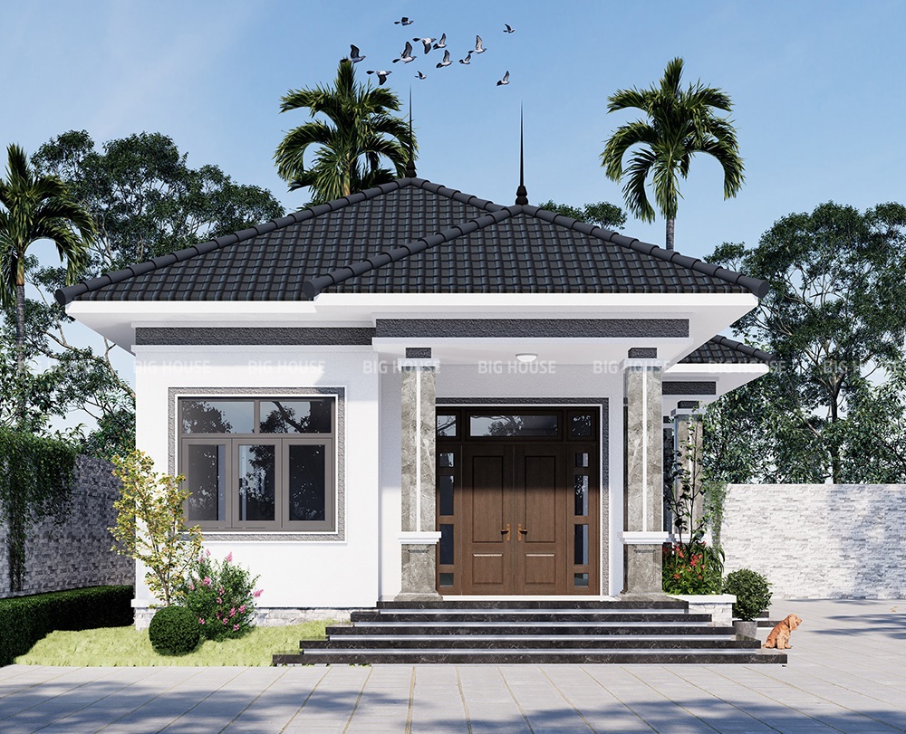 Mẫu gạch marble xám tôn lên nét thanh lịch, đẳng cấp cho mặt tiền nhà hiện đại.