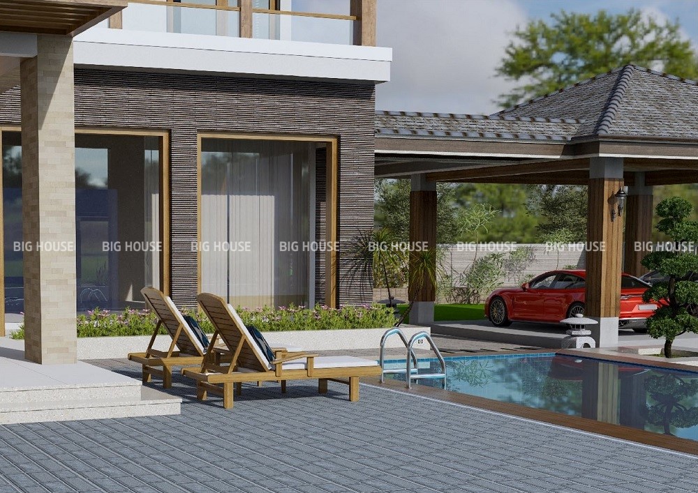 Gạch giả cổ 25x40 có tone màu nâu chủ đạo trang trí cột nhà và mặt tiền đẹp sang, tạo nét đẹp bình yên.