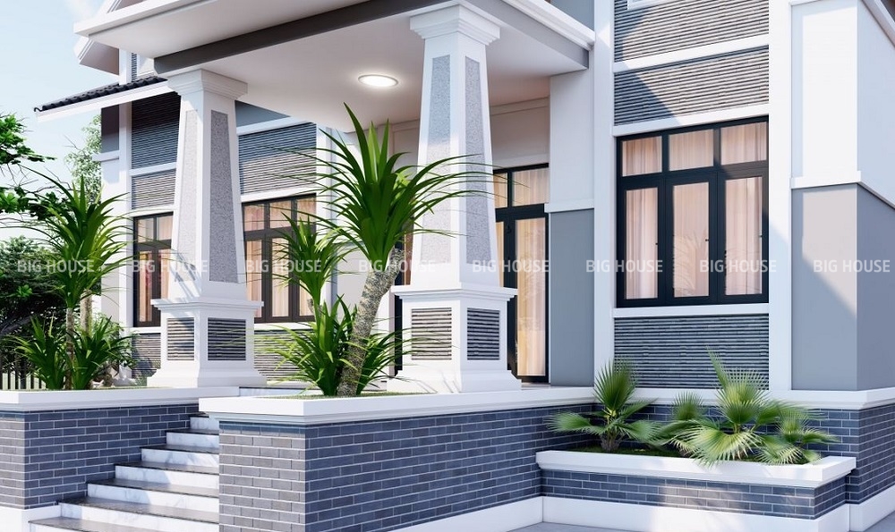 Phối gạch thẻ cùng mái ngói dốc tạo nên diện mạo cuốn hút cho ngôi nhà mái Thái.