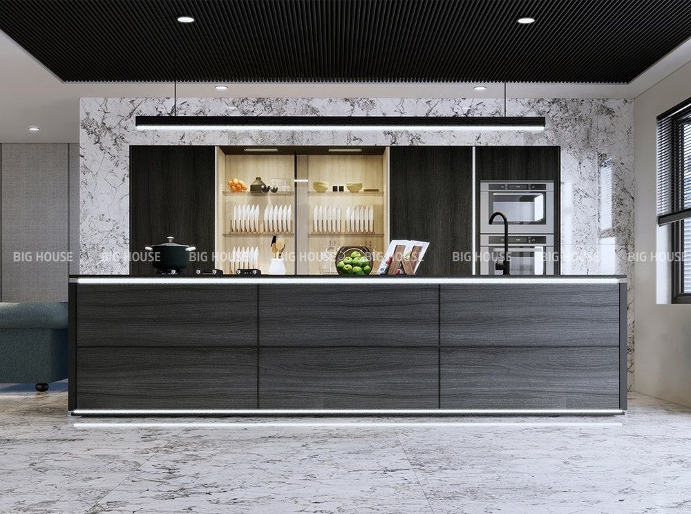 Phòng bếp đẹp sang trọng với mẫu gạch vân đá marble tone xám Eurotile SIG-NHV Q01.
