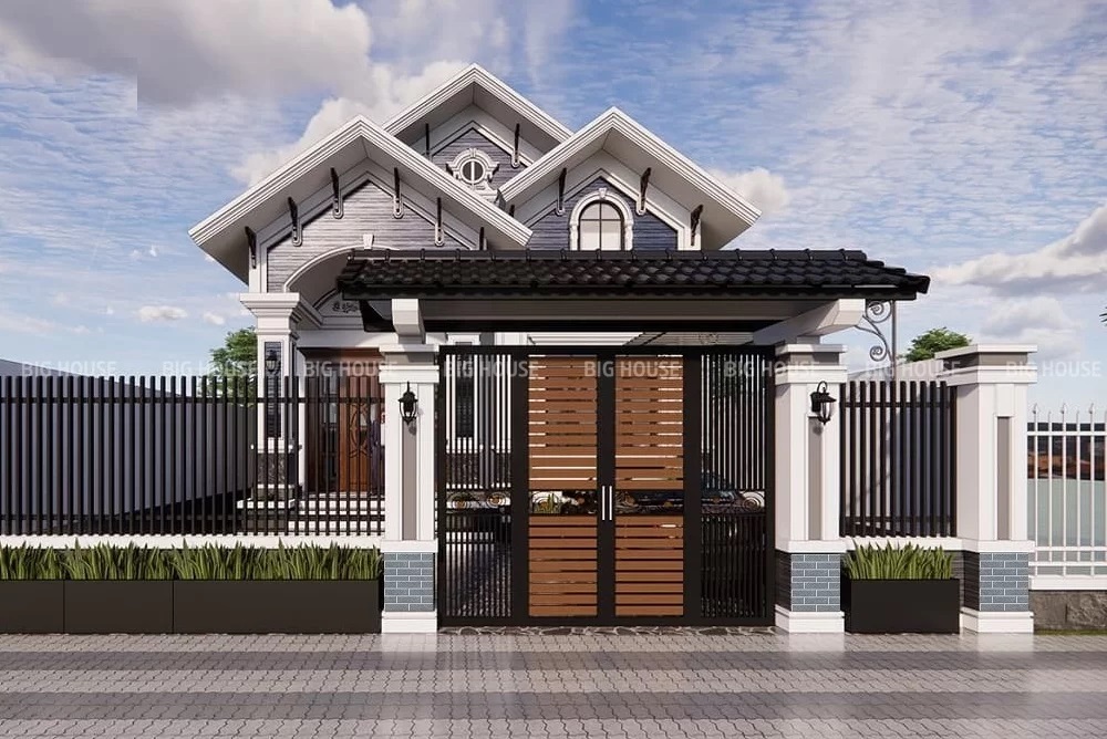 gạch thẻ màu xám ốp cổng nhà