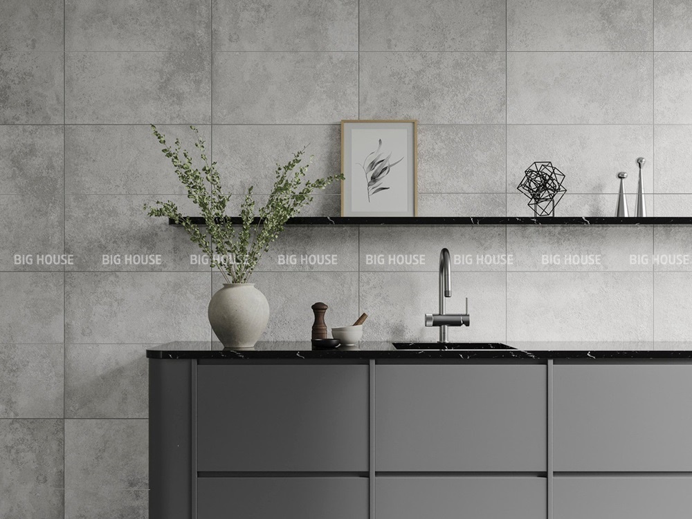 mẫu gạch ốp tường bếp 30x60 giả xi măng xám